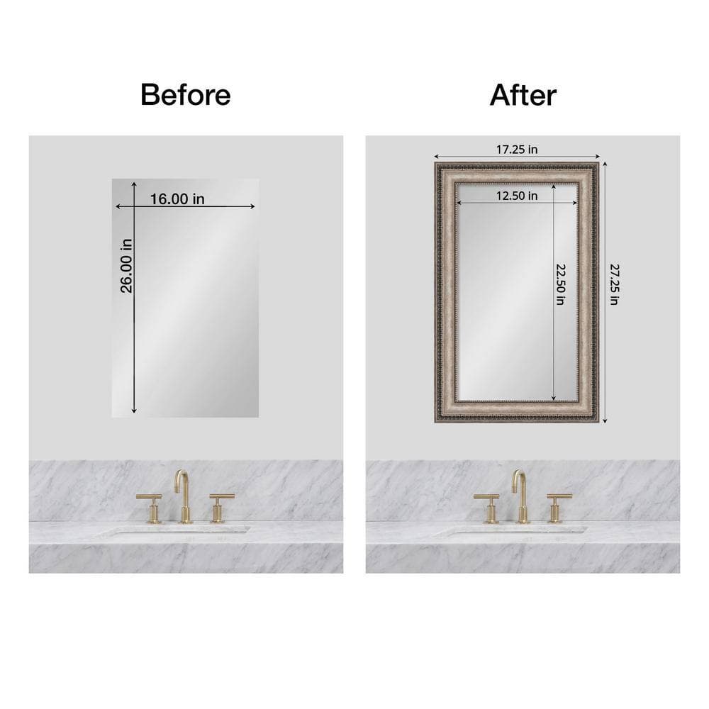 Amanti Art Mirror Makeover Lyla Ornate Silver 17.25 in. W x 27.25 in. H Bathroom Mirror Frame Border Kit-Fits a 16 x 26 Mirror (2)