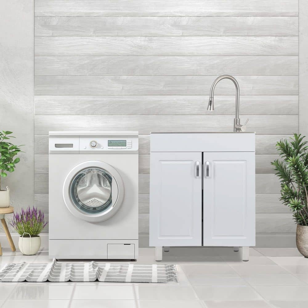 Presenza All-in-One Kit 24.09 in. x 21.33 in. Stainless Steel Laundry/Utility Sink with Faucet and Cabinet in Light Grey (2)