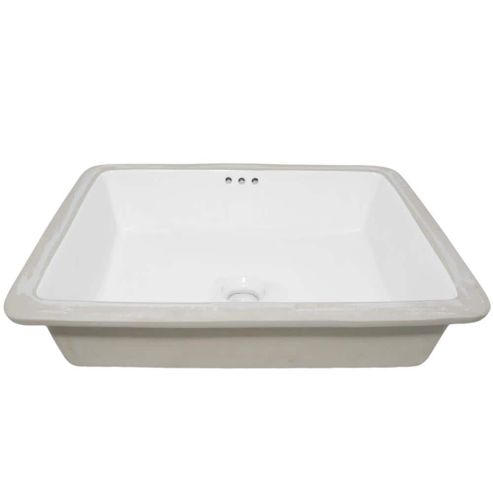 Novatto 20.5 in . Shallow Rectangular Undermount Porcelain Bathroom Sink in White with Overflow (1)