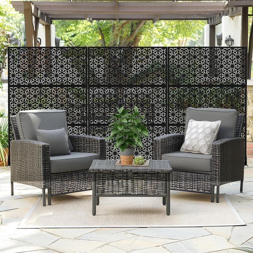 Dovelina 72 in. Gene Metal Outdoor Garden Fence Privacy Screen Garden Screen Panels in Black (3)