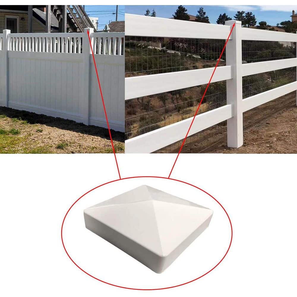 Afoxsos Vinyl White Pyramid Style Fence Post Caps No Fading Easy Installation 4-Pack (2)