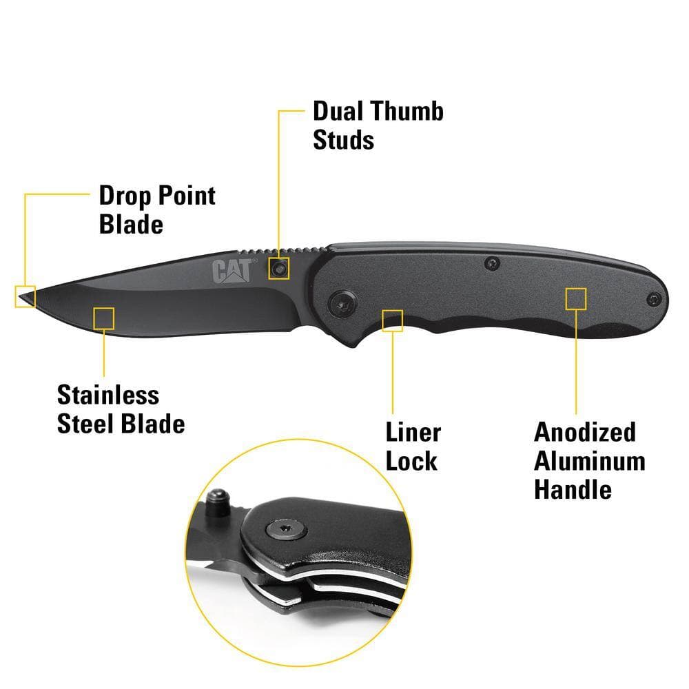 CAT 3 in. Stainless Steel Straight Edge Drop Point Folding Knife (2)