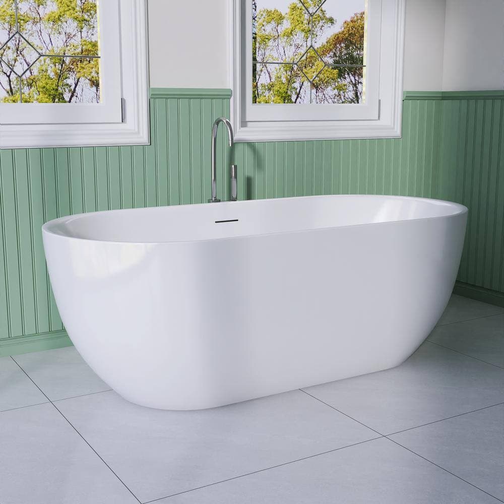 Unbranded 67 in. x 31 in. Acrylic Flatbottom Freestanding Soaking Bathtub in White (2)