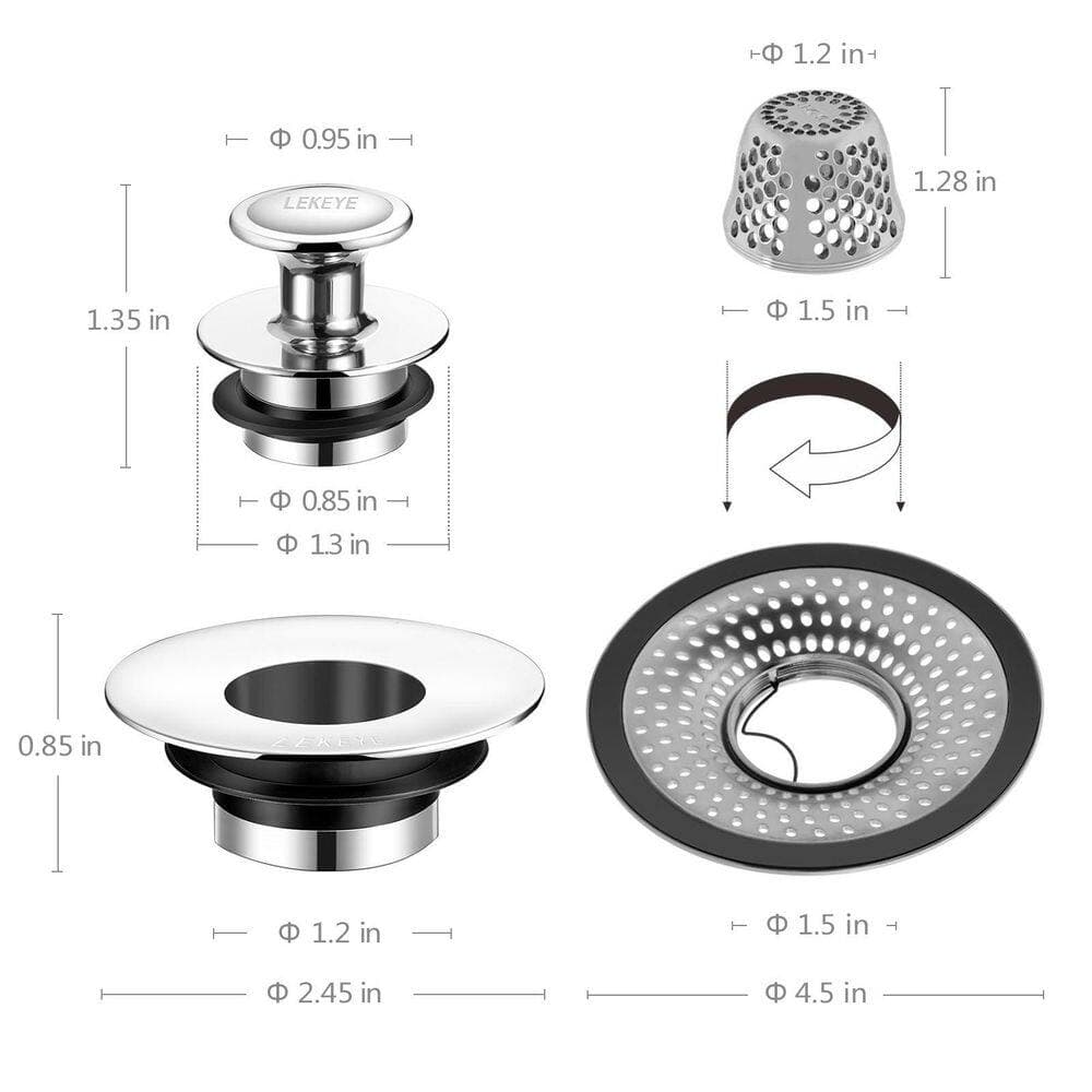 Wudkey 2-Piece Drain Hair Catcher with Detachable Design in Stainless Steel, Bathtub Stopper in White (2)
