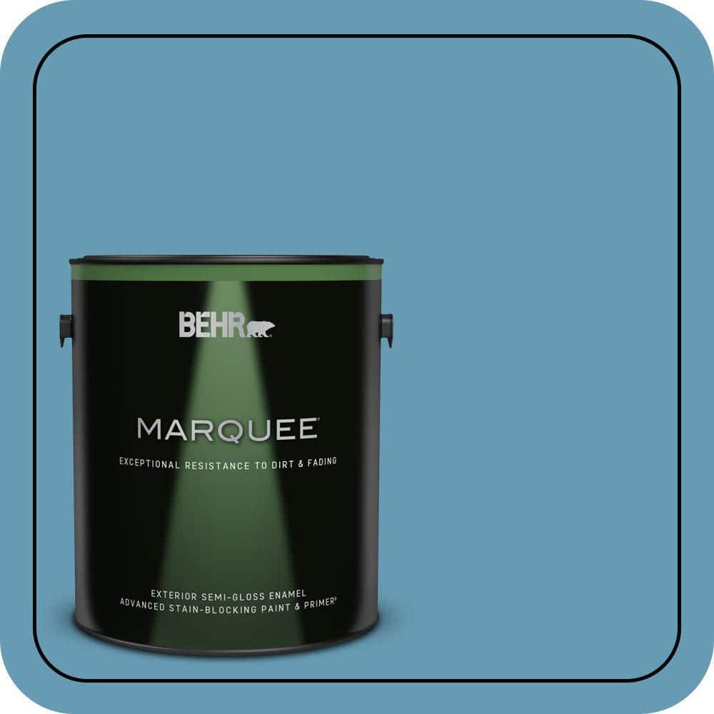 BEHR MARQUEE 1 gal. #S490-4 Yacht Blue Semi-Gloss Enamel Exterior Paint & Primer