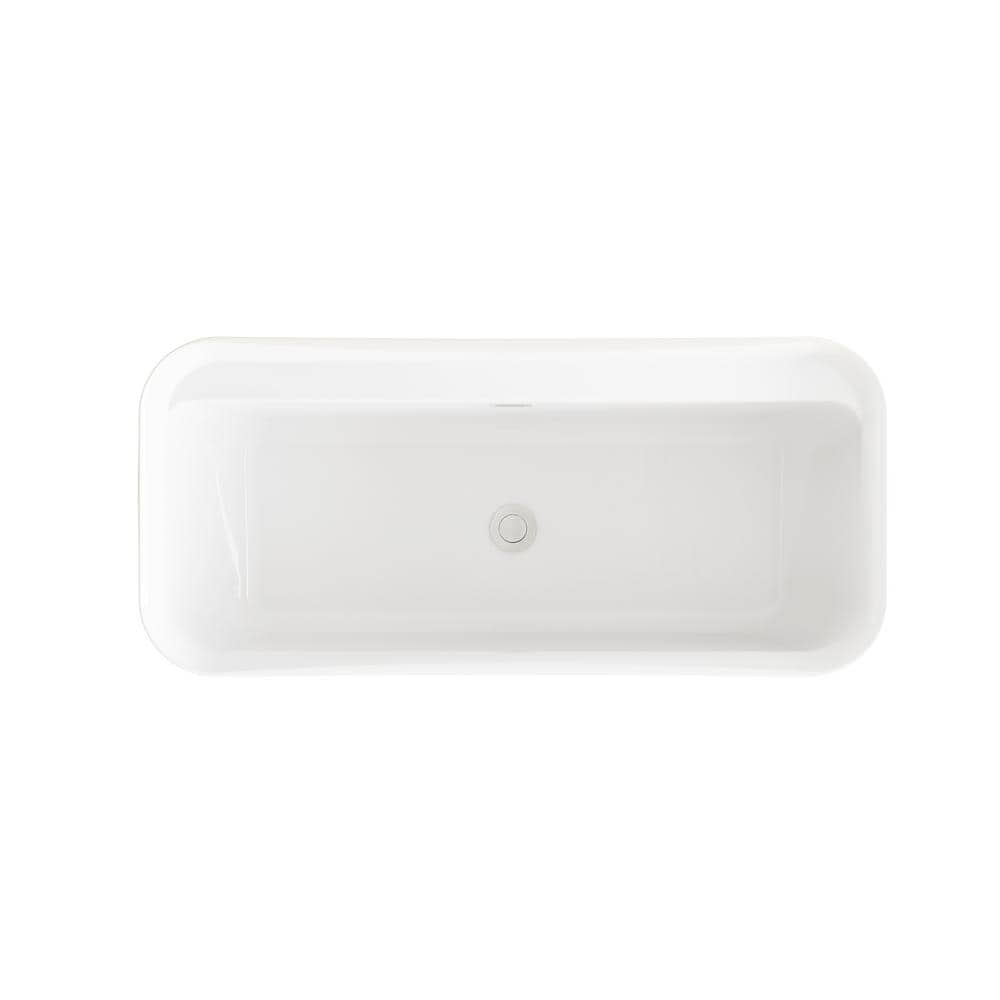 Unbranded Timeless Home 67 in. x 31 in. Soaking Bathtub with Center Drain in Glossy White with Brushed Nickel Trim (3)