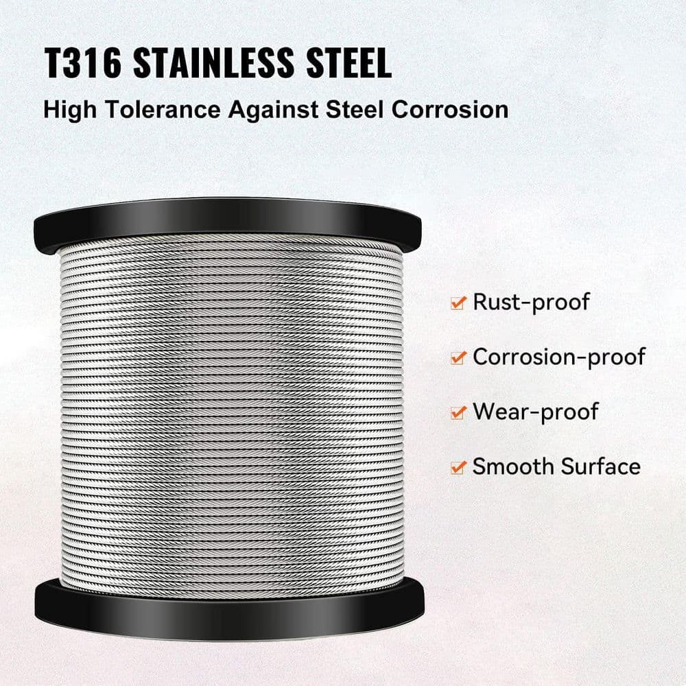 Afoxsos 1/8 Stainless Steel Cable Railing System 7 x 7 Strands with Cutter for Versatile Use 1500 ft. (3)