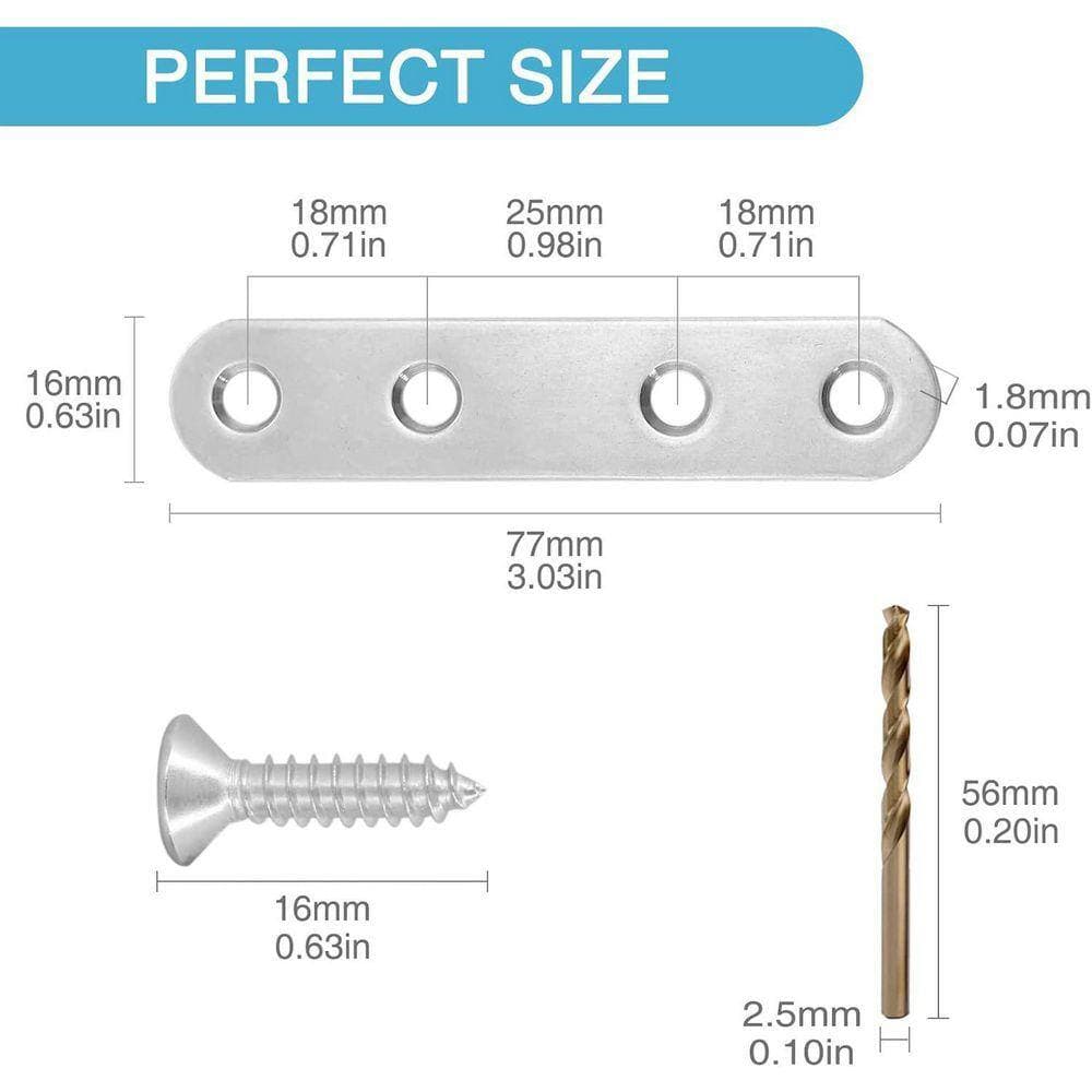 KIWDZFU 2.99 x 0.63 1.8-Guage Stainless Steel Bracket Nail Plate 14-Pack with 56 Screws for Wood Furniture (2)