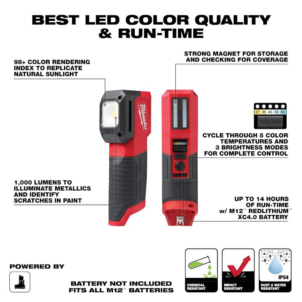 Milwaukee M12 12-Volt Lithium-Ion Cordless LED Paint and Detailing Color Match Light with 2.0 Ah Compact Battery Pack (3)