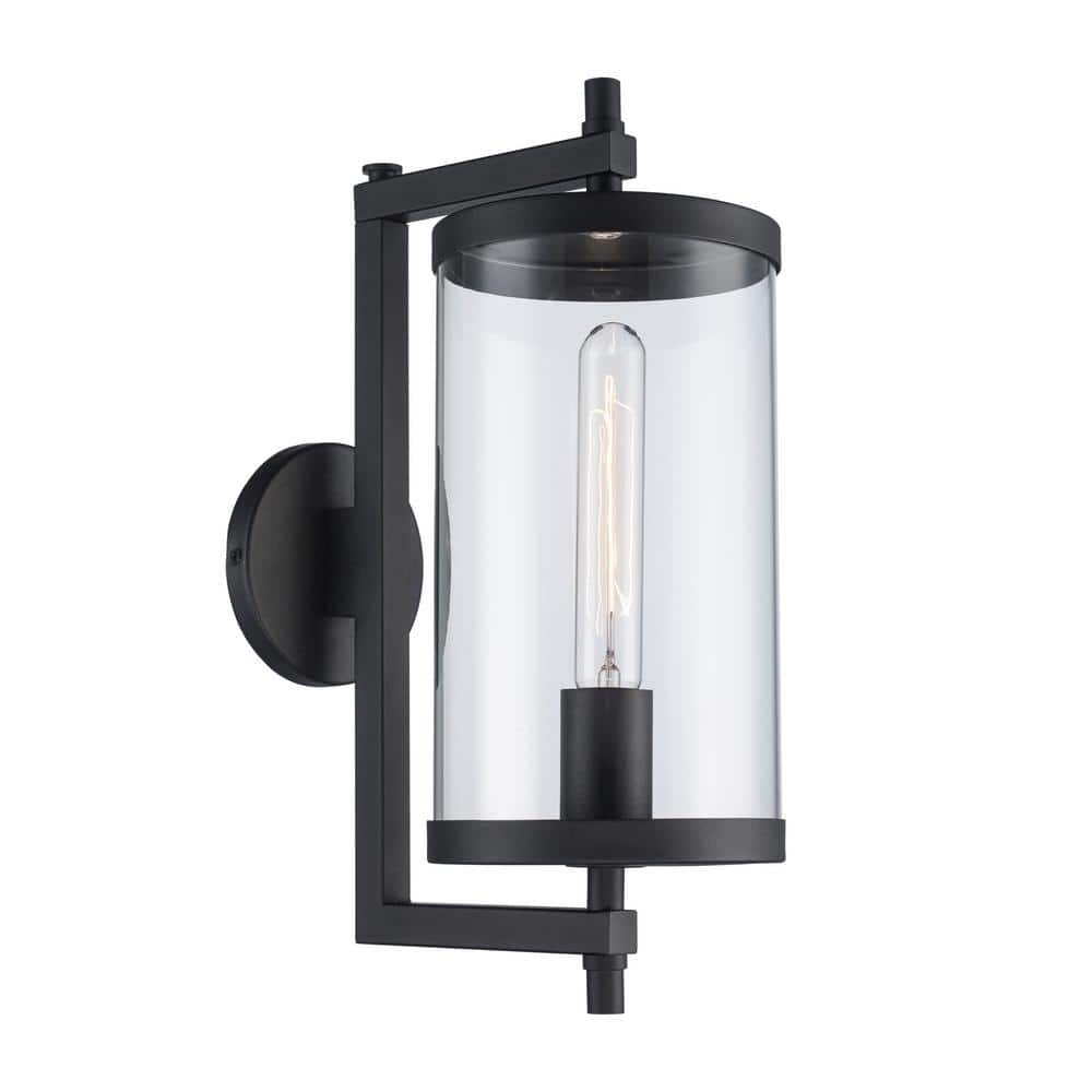 Hampton Bay Lisbon 15.88 in. 1-Light Black Outdoor Wall Light Fixture with Clear Glass (3)