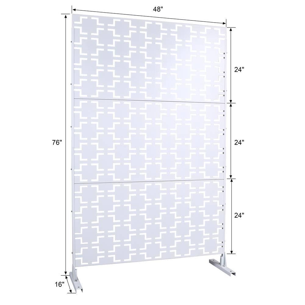 Unbranded 76 in. H x 48 in. W White Outdoor Steel Privacy Screen Freestanding Decorative Privacy Screen for Deck Balcony Patio (2)