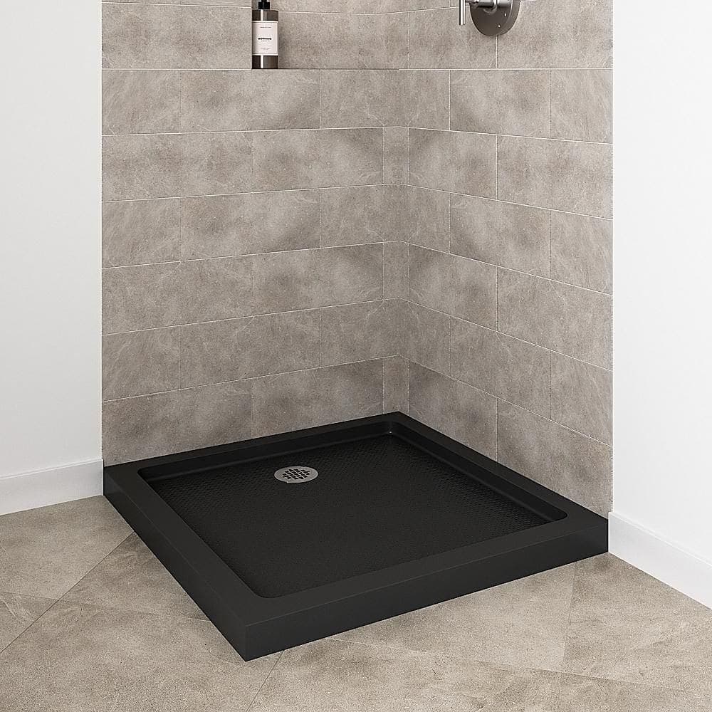 Streamline NT-2336-322-BL 32 in. x 32 in. Corner Acrylic Shower Pan Base in Glossy Black with Right Drain, Drain Included (2)