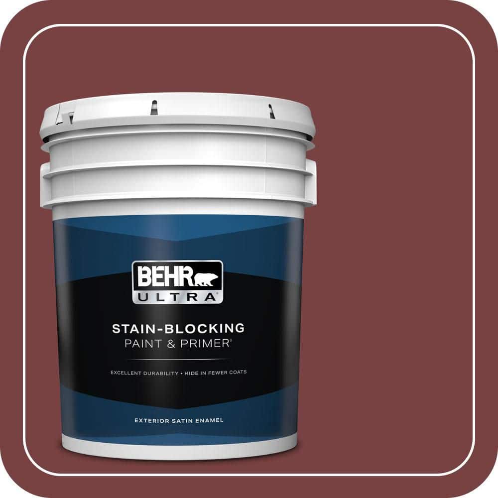 BEHR ULTRA 5 gal. #PPF-01 Tile Red Satin Enamel Exterior Paint & Primer