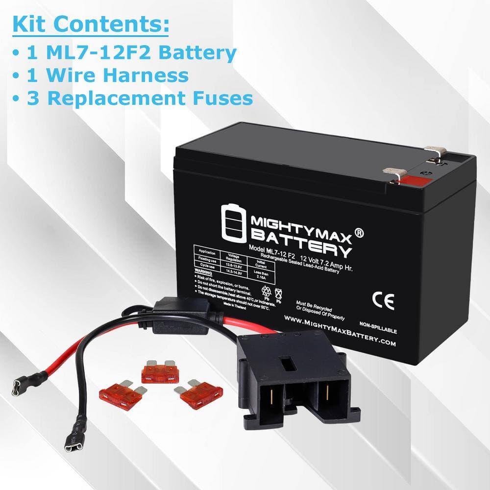 MIGHTY MAX BATTERY 12V 7AH F2 SLA Replacement Battery Compatible With Power Wheels Ride-On Vehicles (2)
