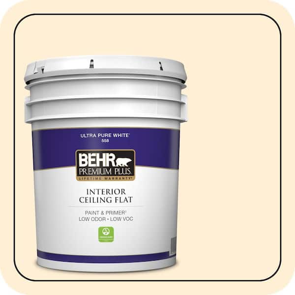 BEHR PREMIUM PLUS 5 gal. #M270-1 Pearly White Ceiling Flat Interior Paint & Primer (2)