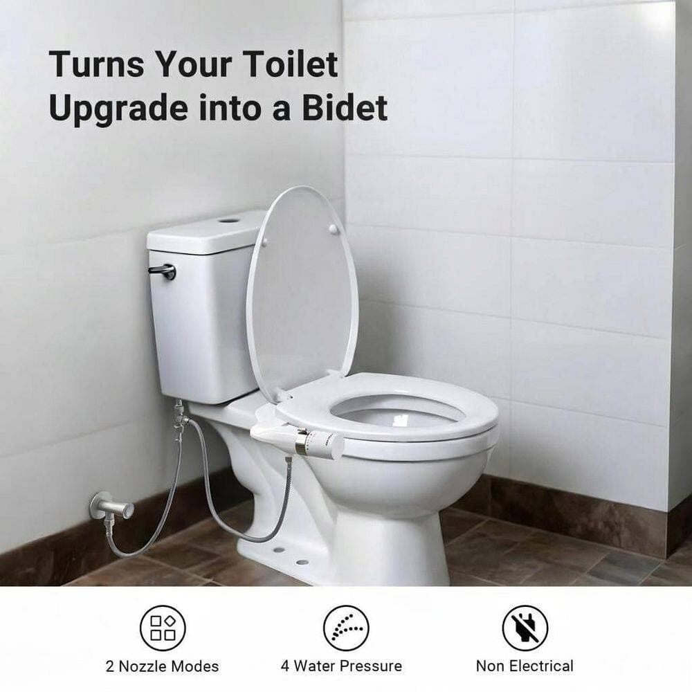 Anqtovp Non-Electric Dual Nozzle Bidet Attachment with Self-Cleaning for Toilet, Adjustable Pressure, Cold Water Use (3)