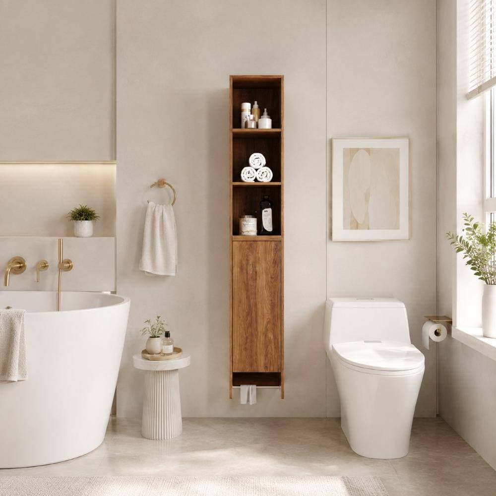 Zuvandra 23.62"W x 9.81"D x 35.44"H Plywood Bathroom Cabinet Set with Doors,Shelves and Towel Rack,Brown Ebony (3)
