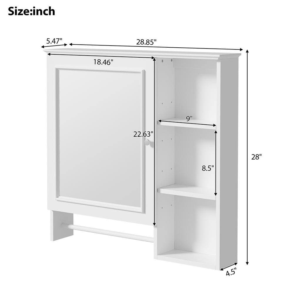 cadeninc 28.85 in. W x 4.5 in. D x 28 in. H  Wall Mounted Bathroom Storage Cabinet in White with Mirror and Adjustable Shelves (2)