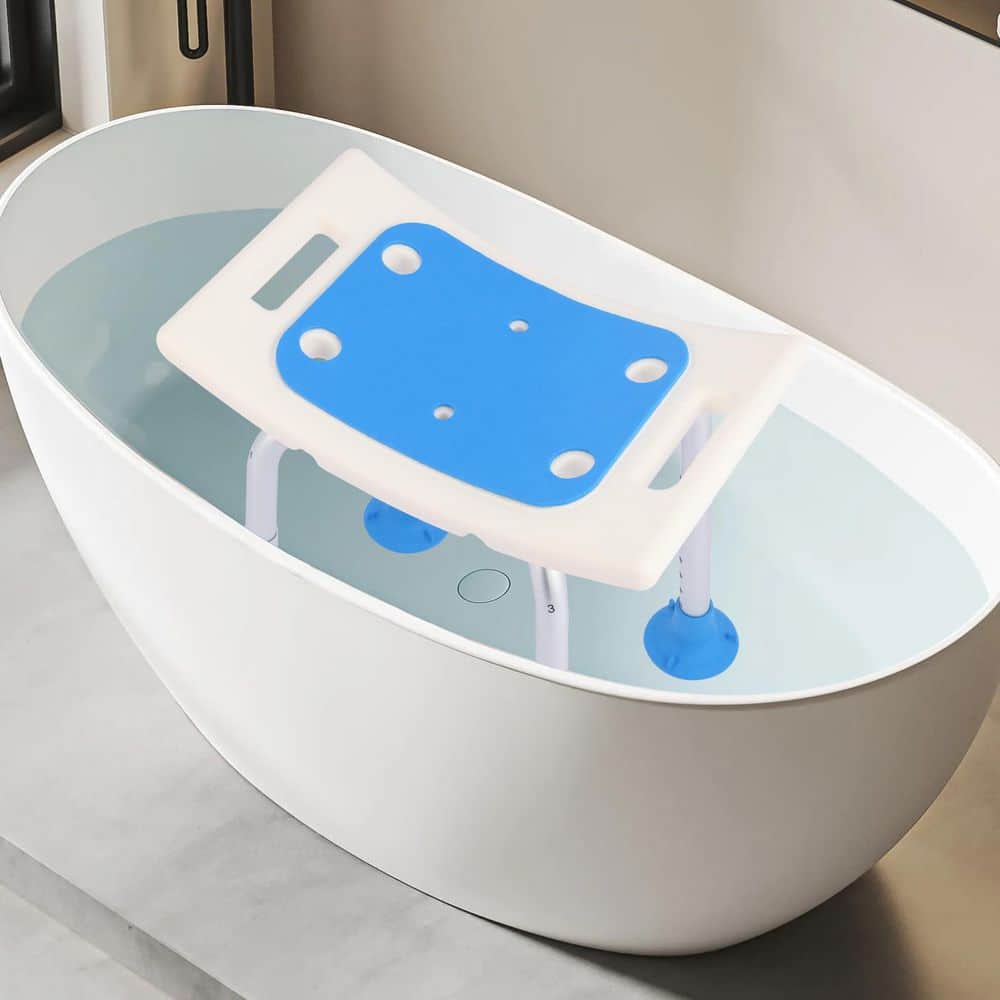 Anqtovp 16in W Freestanding Suction Cup Slip-Resistant Adjustable Shower Seat with Removable Pad for Adults Seniors in Blue (2)