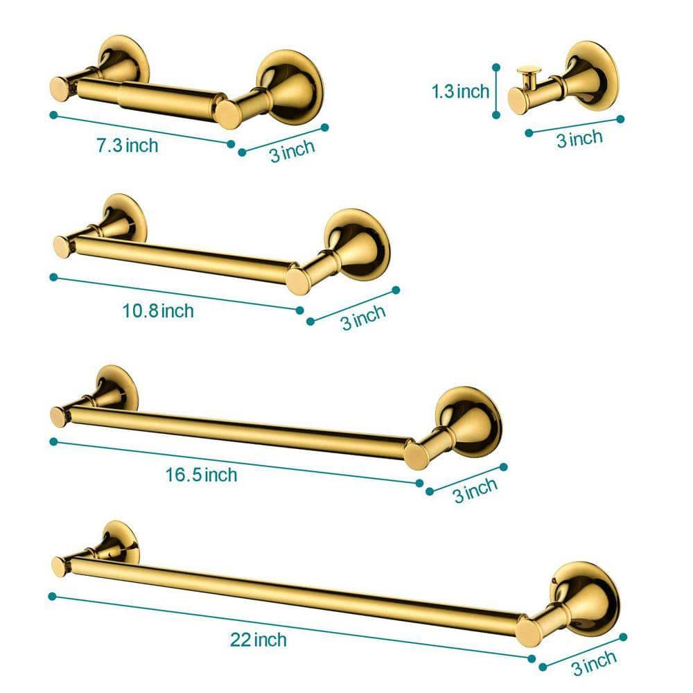 SANFANGIE WZ 6-Piece Bath Hardware Set with Mounting Hardware in Gold, Made of Brass (2)