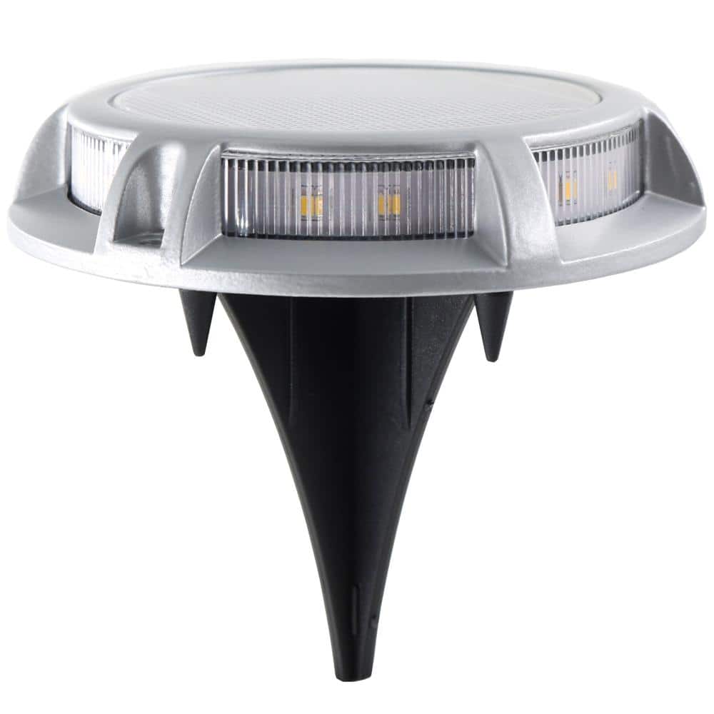 Hampton Bay Solar 15 Lumens Silver Integrated LED In-Ground Disk Path Light with Textured Lens (4-Pack); Weather/Rust Resistant (3)