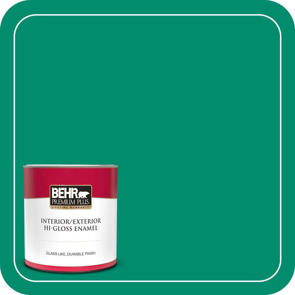 BEHR PREMIUM PLUS 1 qt. #S-G-470 Festive Green Hi-Gloss Enamel Interior/Exterior Paint & Primer