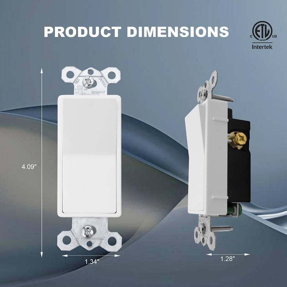 RUN BISON 15Amp 120-Volt Single-Pole/3 Way Rocker Light Switch White 10-Pack (2)