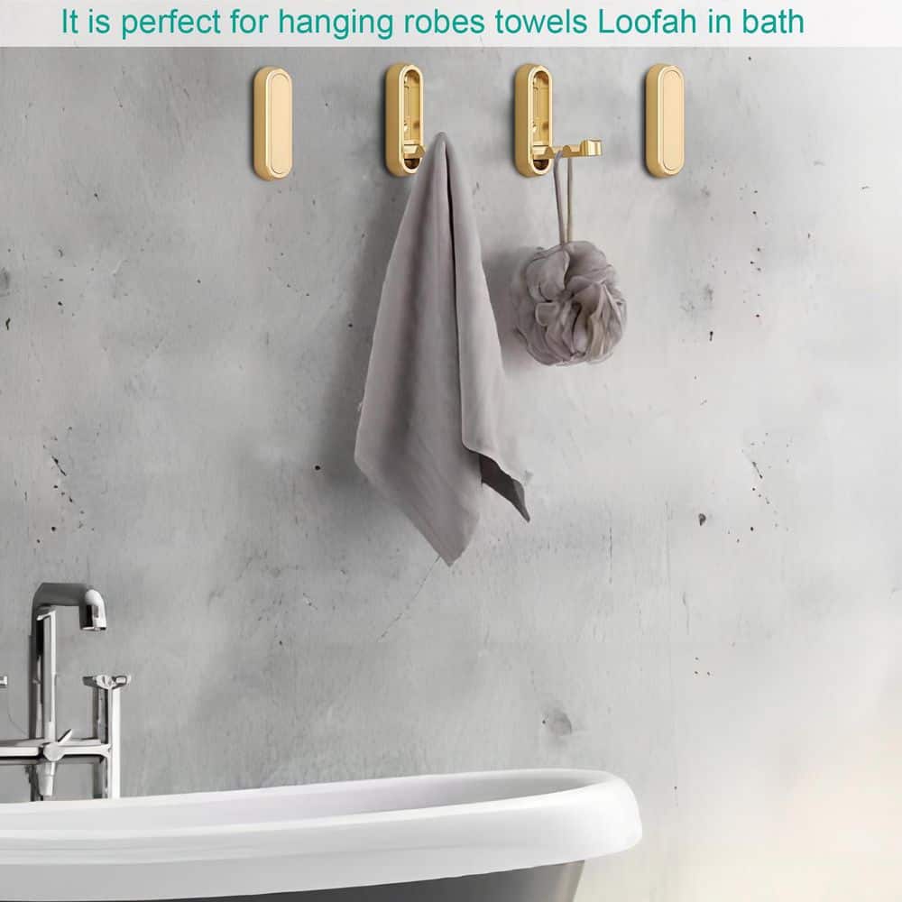 Unbranded J-Hook Brushed Nickel 4 Pack Brushed Gold Zinc Alloy Foldable Robe Hook Towel Hook Wall Mounted Heavy Duty Coat Hanger (3)