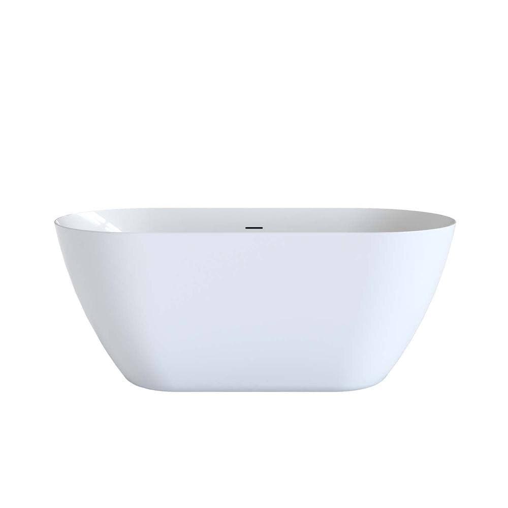 INSEEDE SORA 60 in. Oval Spa-Like Freestanding Soaking Tub, Gloss White Acrylic with Overflow & Pop-Up Drain (1)