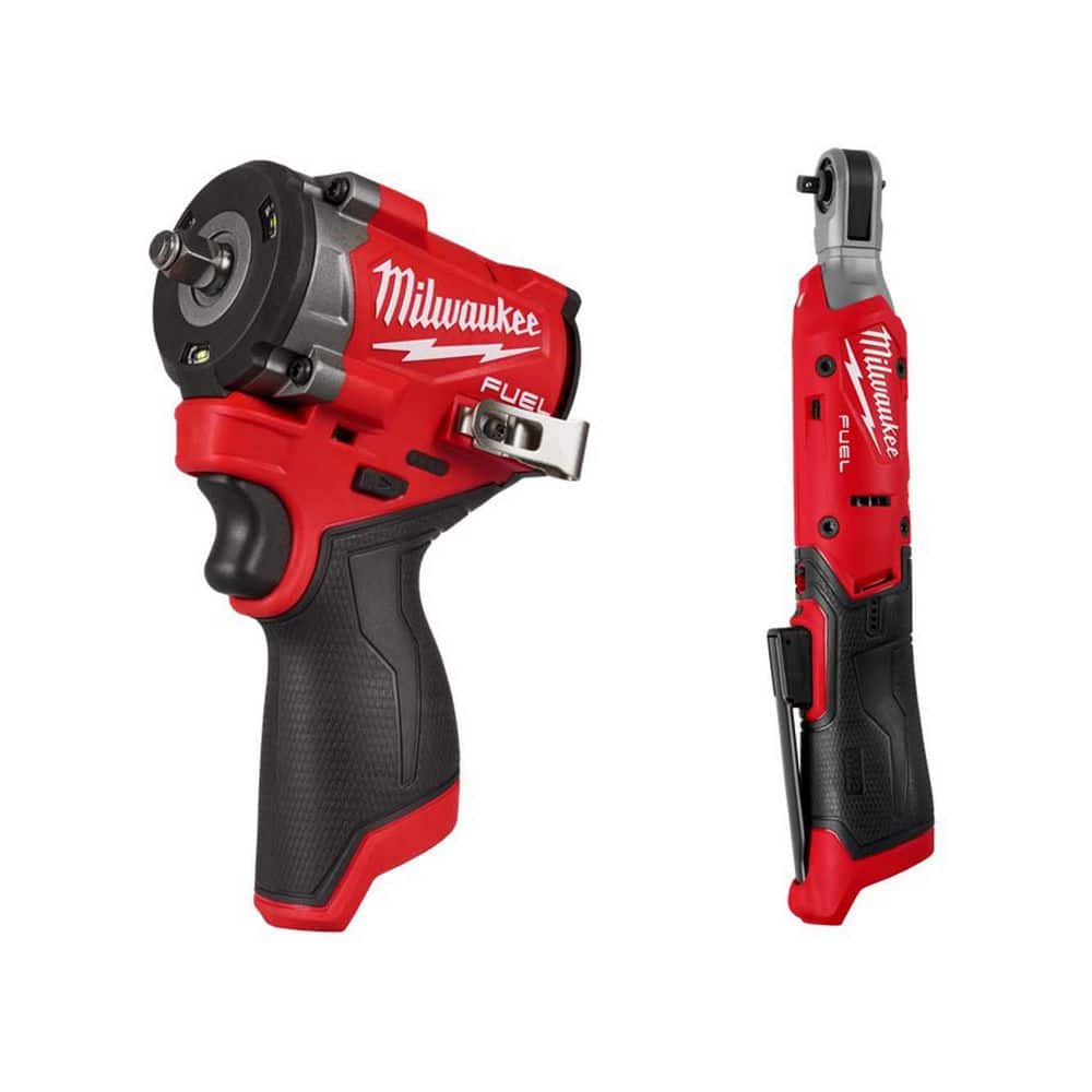 Milwaukee M12 FUEL 12V Lithium-Ion Brushless Cordless Stubby 3/8 in. Impact Wrench & M12 12V Lithium-Ion 1/4 in. Cordless Ratchet (1)