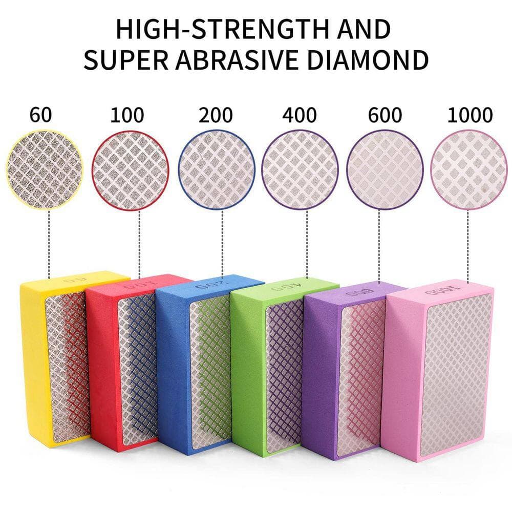 LAIFUCAM 6pcs Diamond Hand Polishing Pads Sponge Material Sanding Block with Multi-Grit for Tile Glass Stone Metal (3)