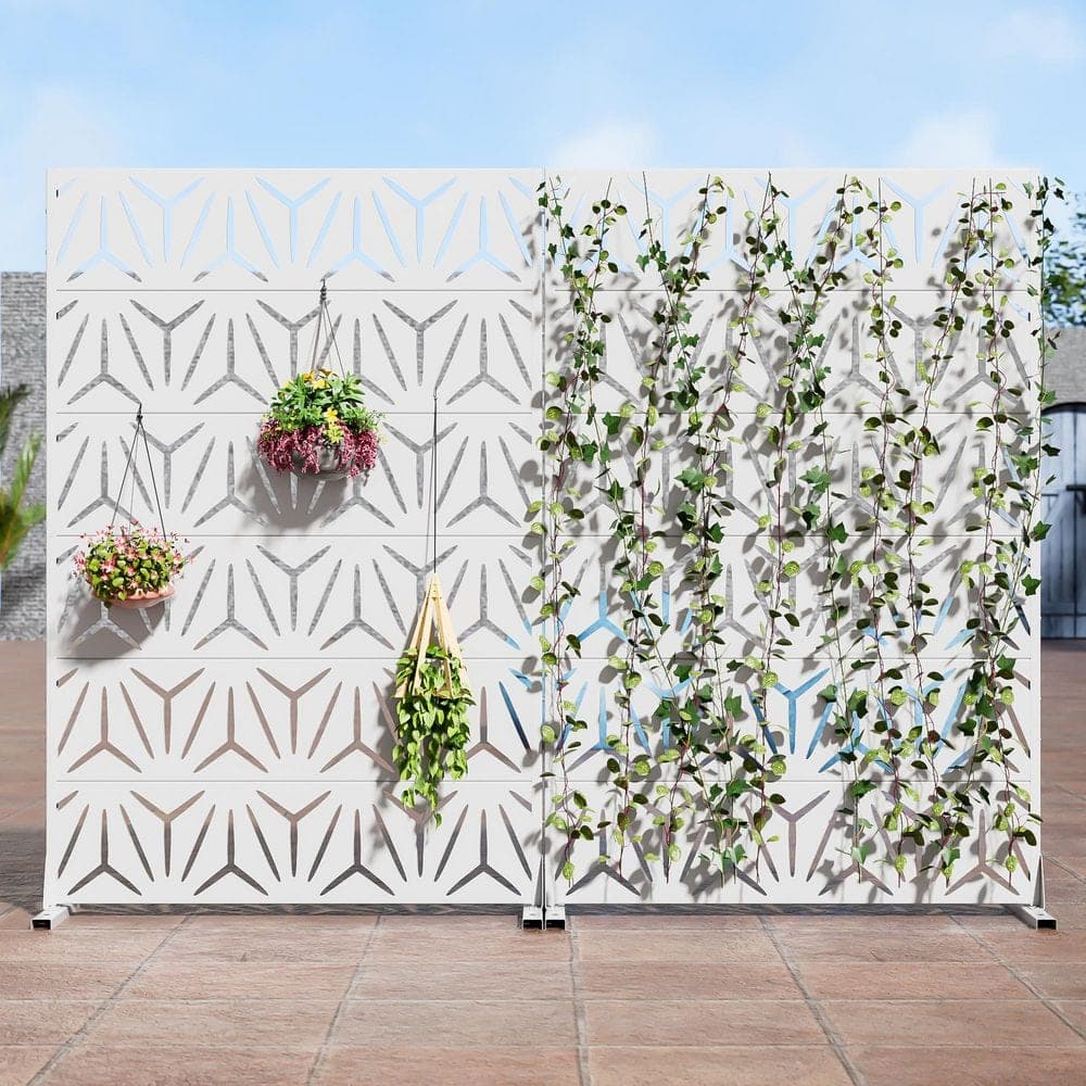 Dovelina 2-Piece 47 in. x 72 in. White Textured Metal Garden Screens Outdoor Privacy Screen (3)