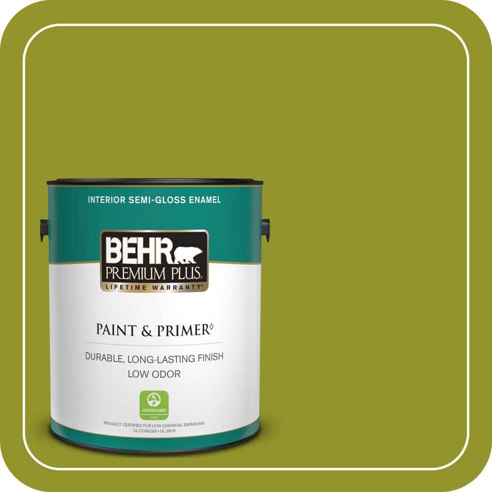 BEHR PREMIUM PLUS 1 gal. #P350-7 Lazy Lizard Semi-Gloss Enamel Low Odor Interior Paint & Primer
