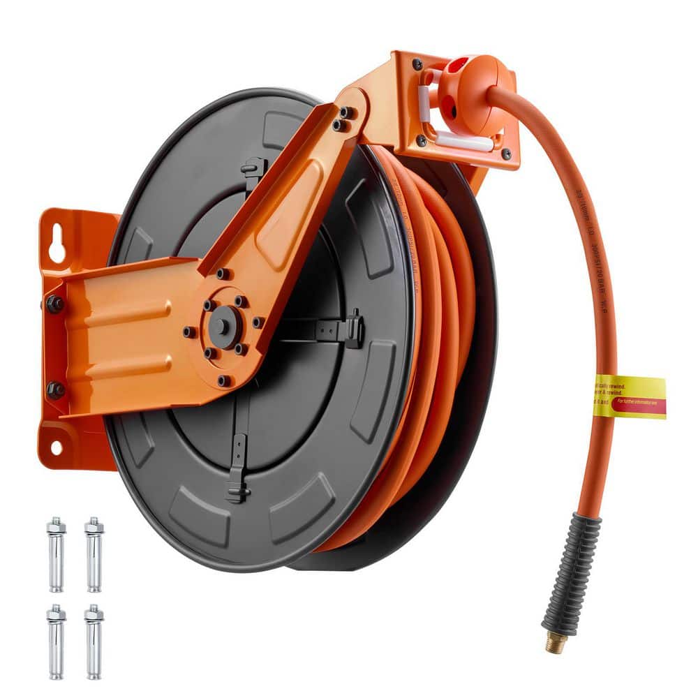 VEVOR Retractable Air Hose Reel, 3/8 in. x 50 ft. Rubber Air Hose Max 300PSI, Auto Rewind Air-Compressor Hoses Reel (1)