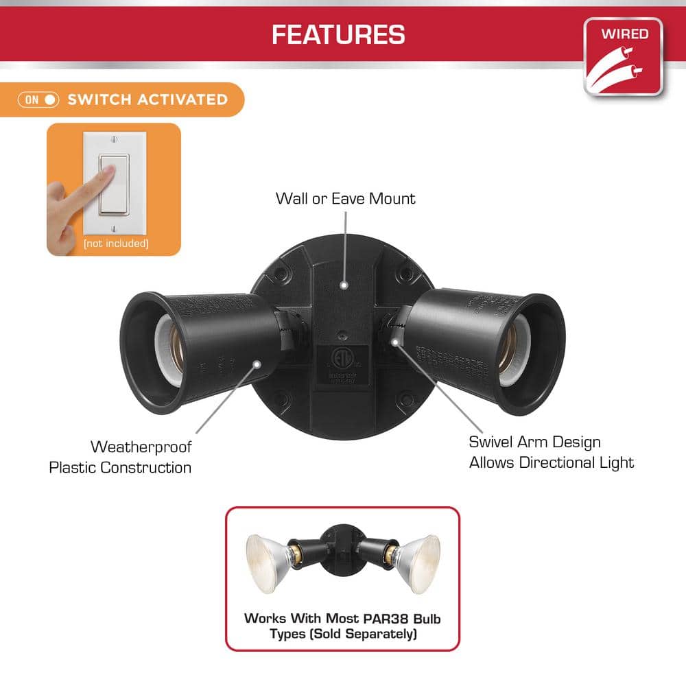 Defiant PAR Black Switch Activated Wired Outdoor 2-Head Security Flood Light (4)