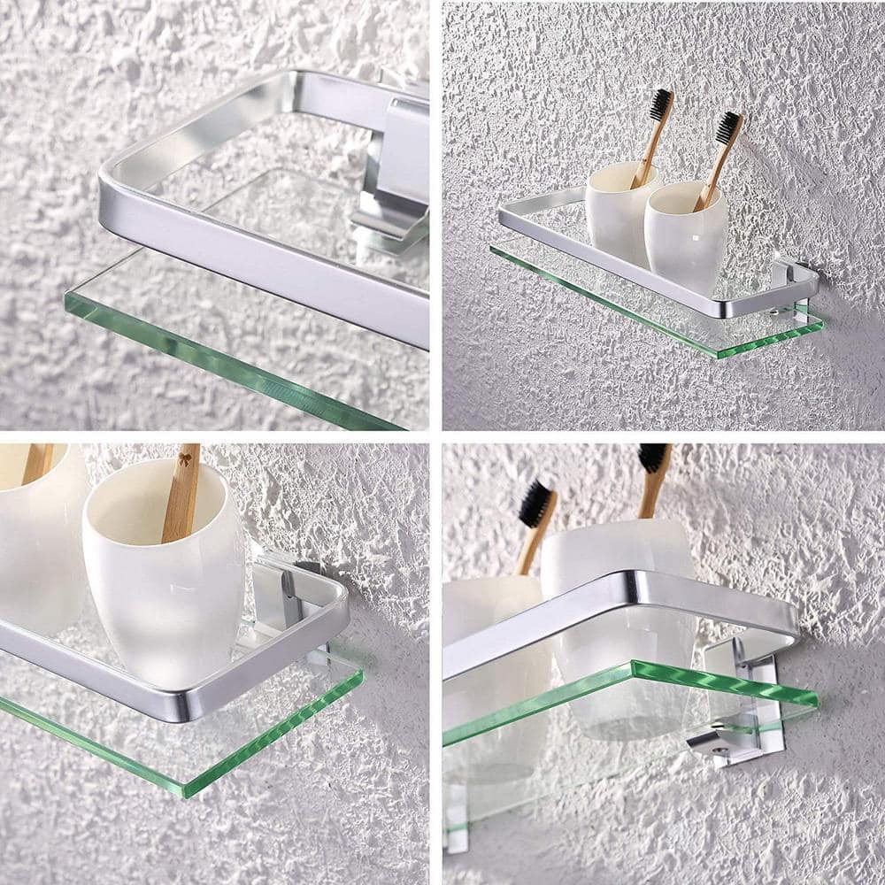 ACEHOOM 14 in. W x 5 in. D x 2 in. H Silvet Wall Mount Bathroom Shelf Glass Floating (2)