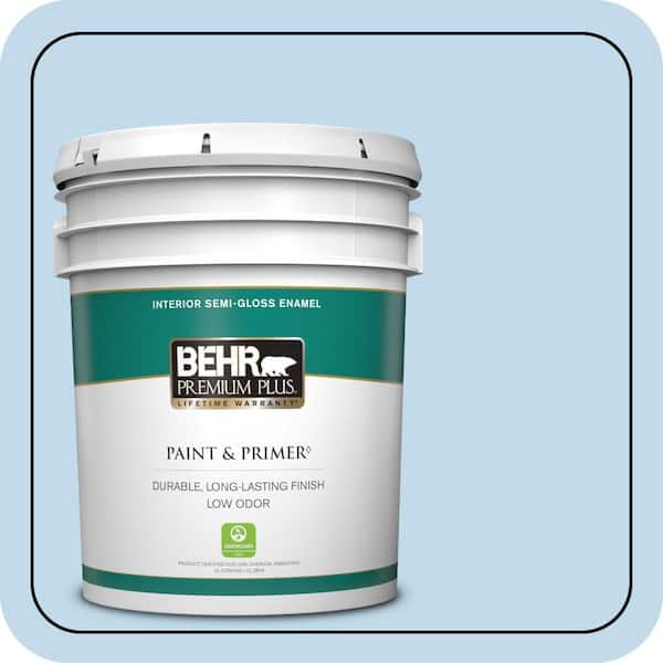 BEHR PREMIUM PLUS 5 gal. #M520-2 After Rain Semi-Gloss Enamel Low Odor Interior Paint & Primer (2)