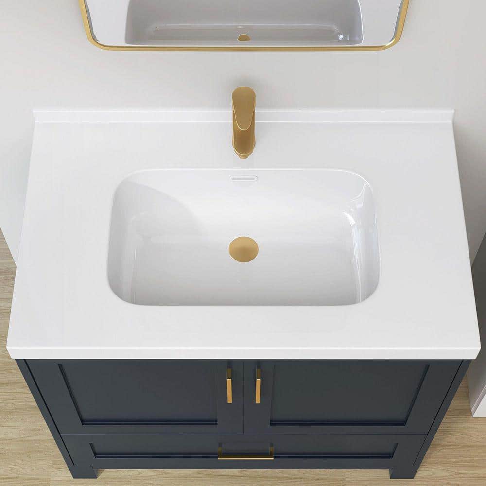 NTQ 24 in. W x 22 in. D Solid Surface White Vanity Top Rectangular Single Sink Bathroom Vanity Top in Glossy White (2)