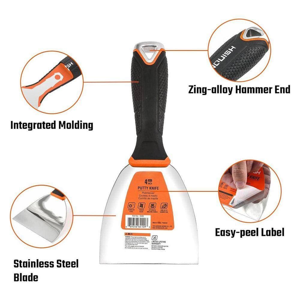 KIWDZFU 6 Inch Stainless Steel Joint Taping Knife with Soft Grip Handle and Metal Hammer End for Drywall Spackle (2)