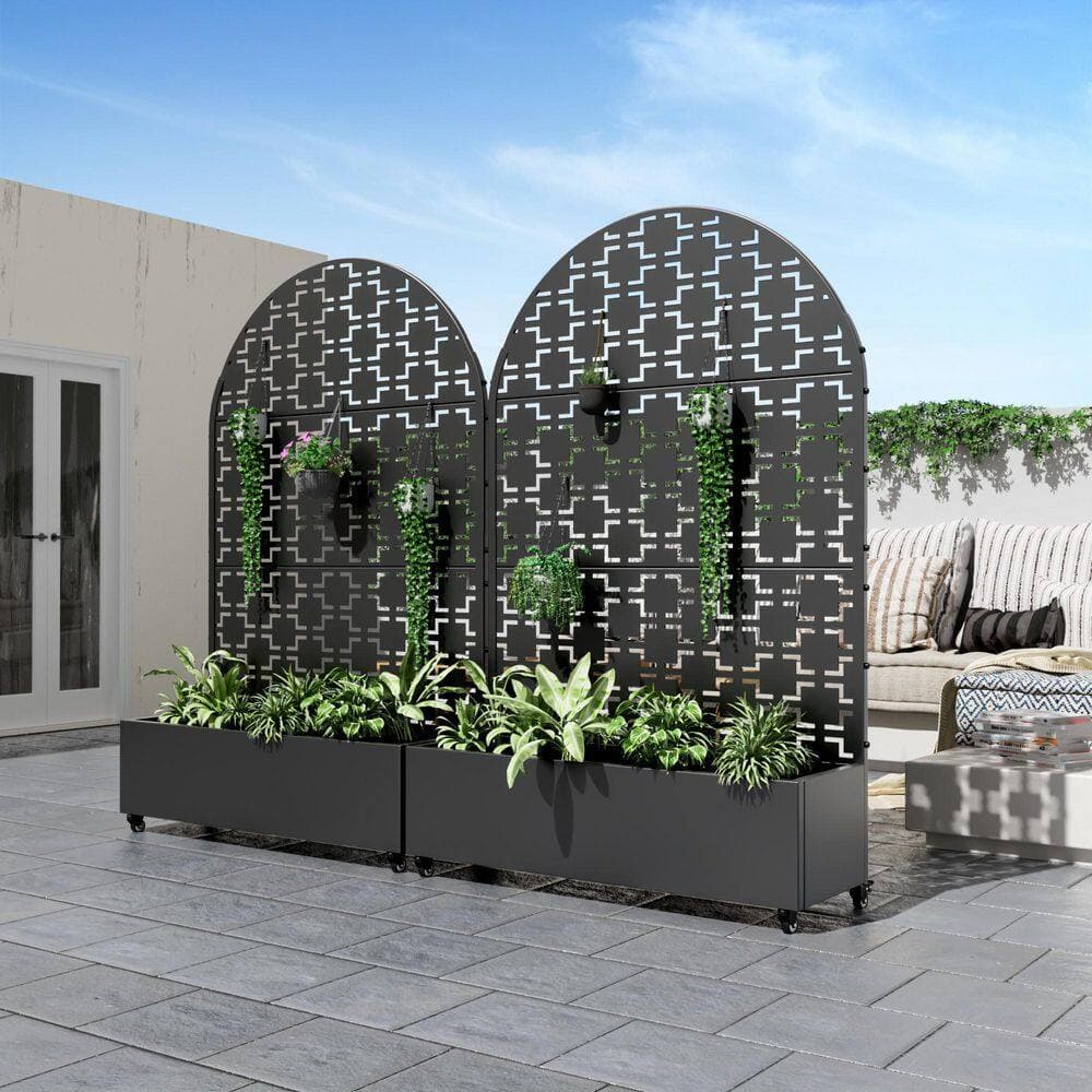 Lumioca 71.37 In. H x 46.8 In. W Black Metal Arch Outdoor Raised Garden Bed With square Climbing Frame Wall Decor. (3)