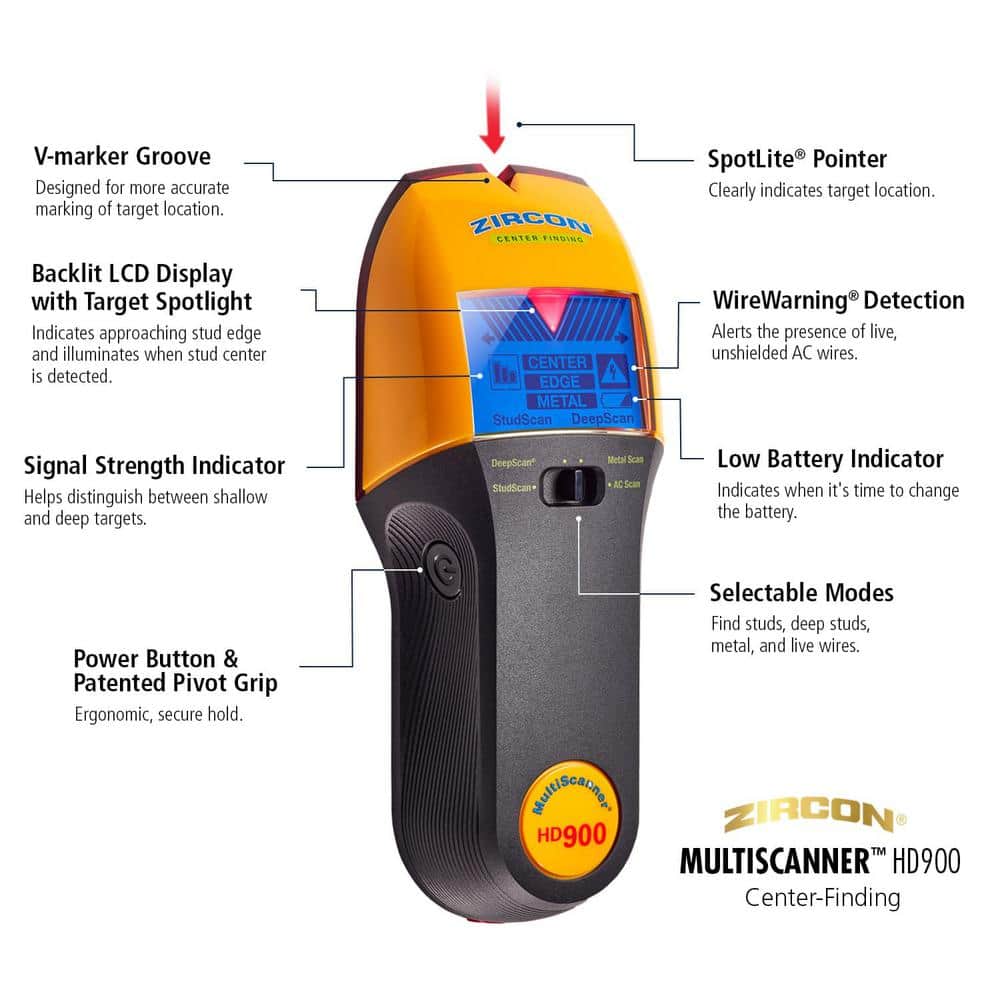 Zircon MultiScanner HD900 3 in. Multifunction Stud Finder (2)