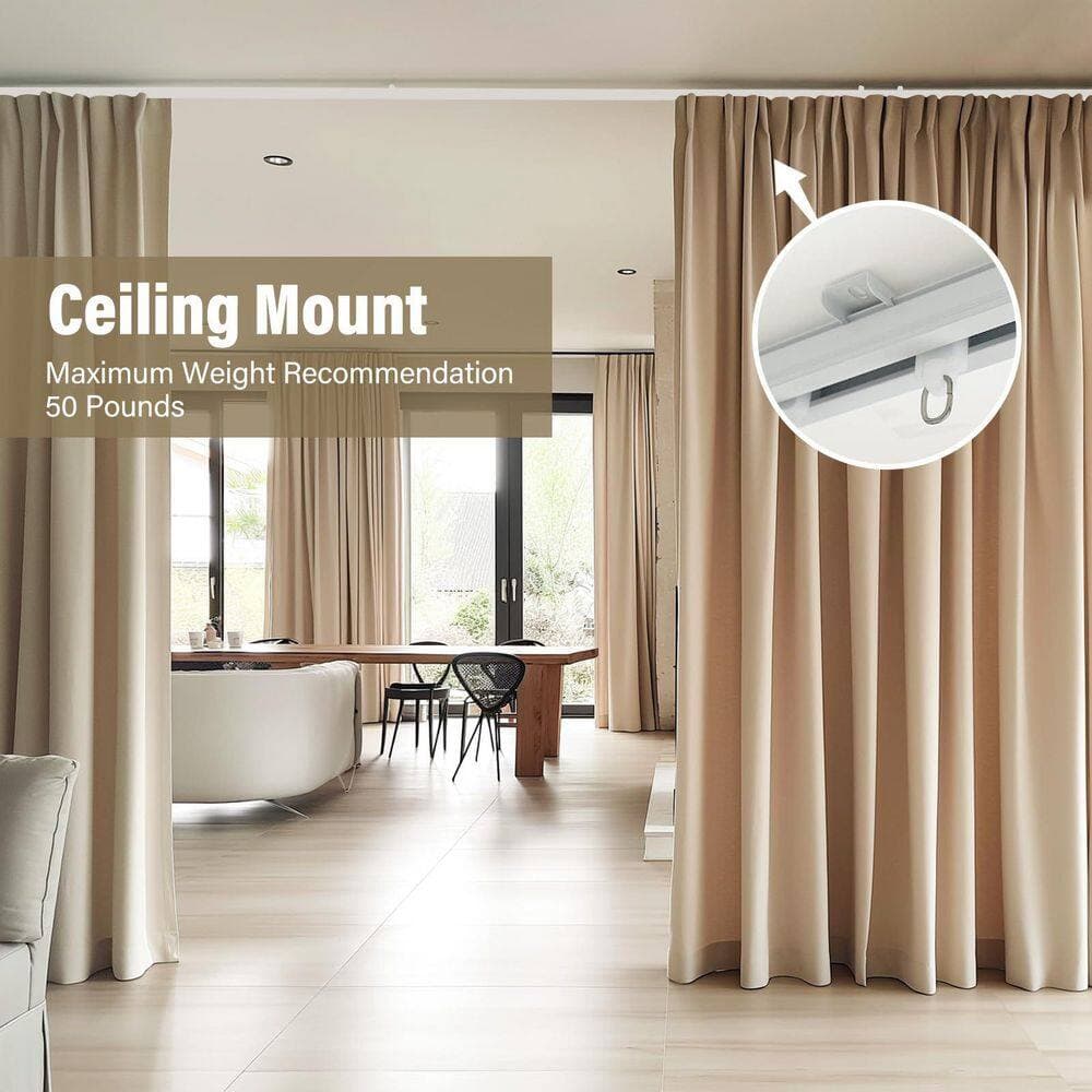 Wudkey 1-Piece Ceiling Curtain Tracks in White, Wall Ceiling Dual Mount Curtain Track Rod, Included Complete Sliding Hooks (3)