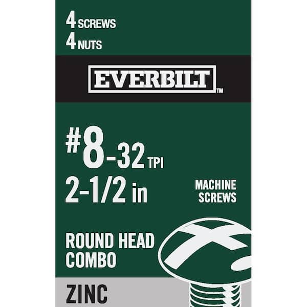 Everbilt #8-32 x 2-1/2 in. Zinc Plated Combo Round Head Machine Screw (4-Pack) (2)
