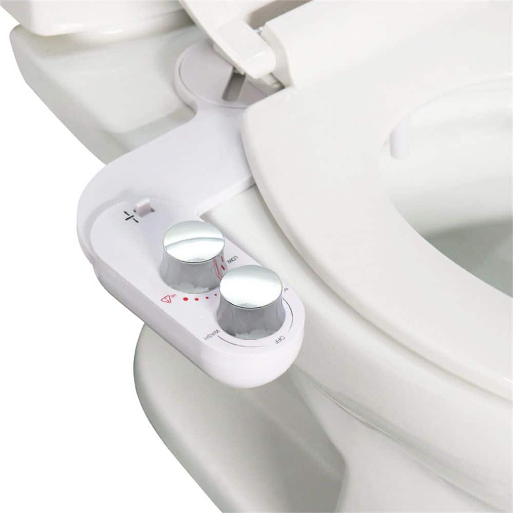 FUNKOL Ultra-Thin Single Nozzle Non-Electric Hot and Cold Bidet Sprayer Bidet Attachment System in White with Self-Cleaning (1)