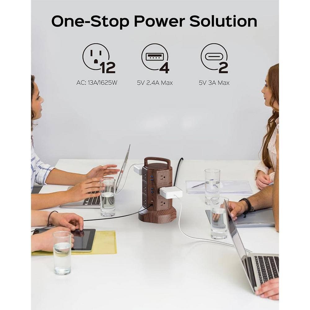 Yichuhaoxi Power Strip Tower Surge Protector 6.5 ft. Extension Cord 12 Outlets 6 USB Cord with Multiple Outlet in Walnut and Black (2)