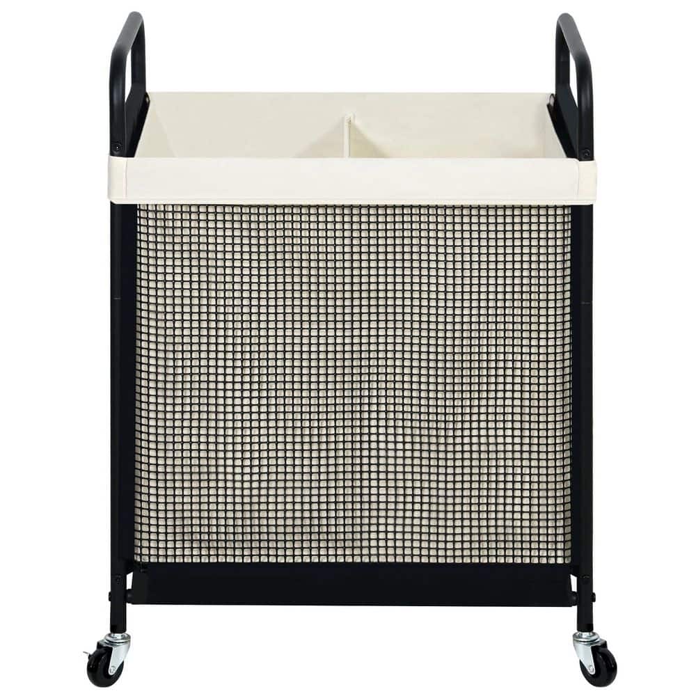Wudkey 100L 2 Section Rolling Bathroom Laundry Hamper Sorter Cart with Removable Washable Liner Bag, Metal Handle and Wheels (1)