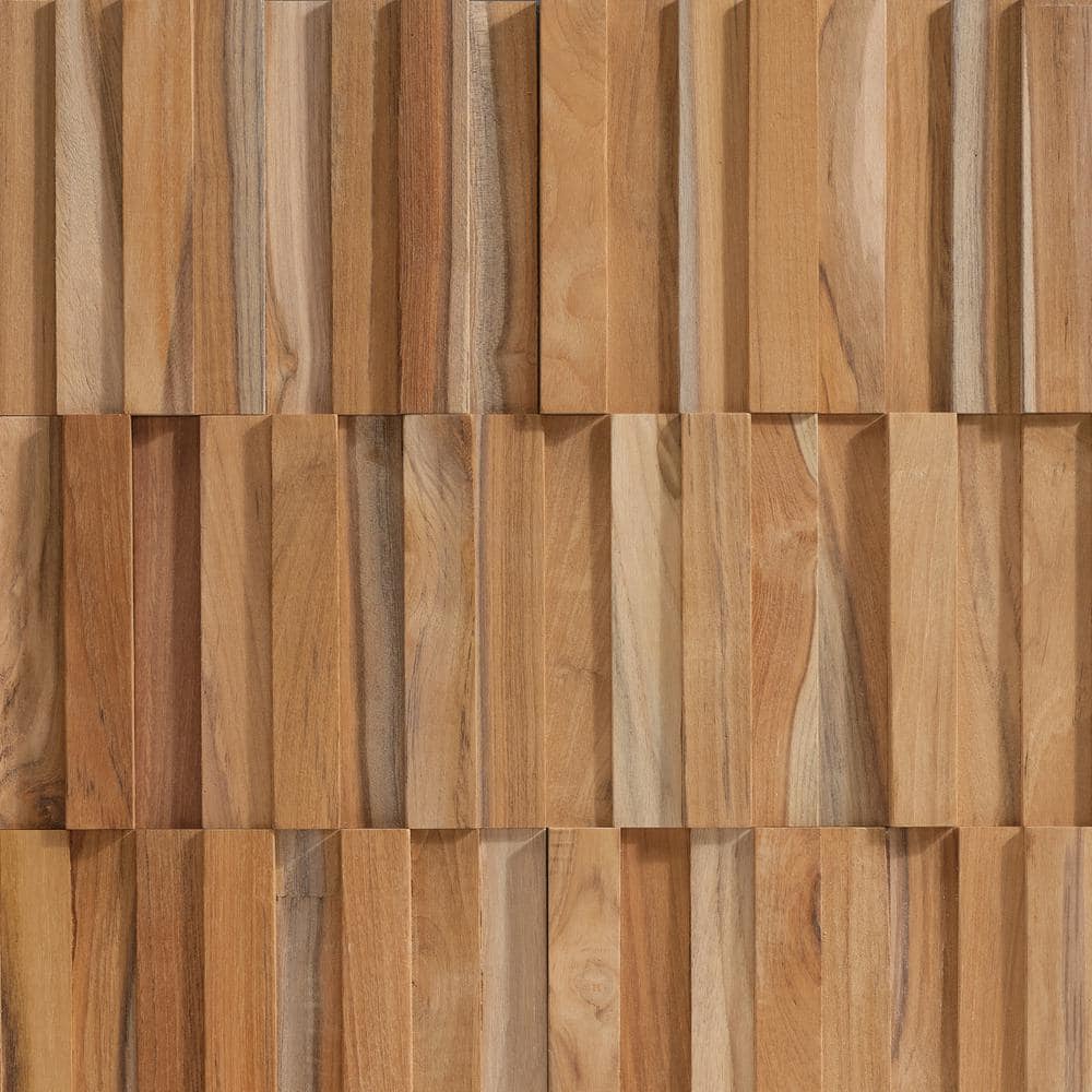 WALL!SUPPLY 0.79 in. x 7.09 in. x 14.17 in. UltraWood Teak Natural Jointless Vertical Wall Paneling (16-Pack) (1)