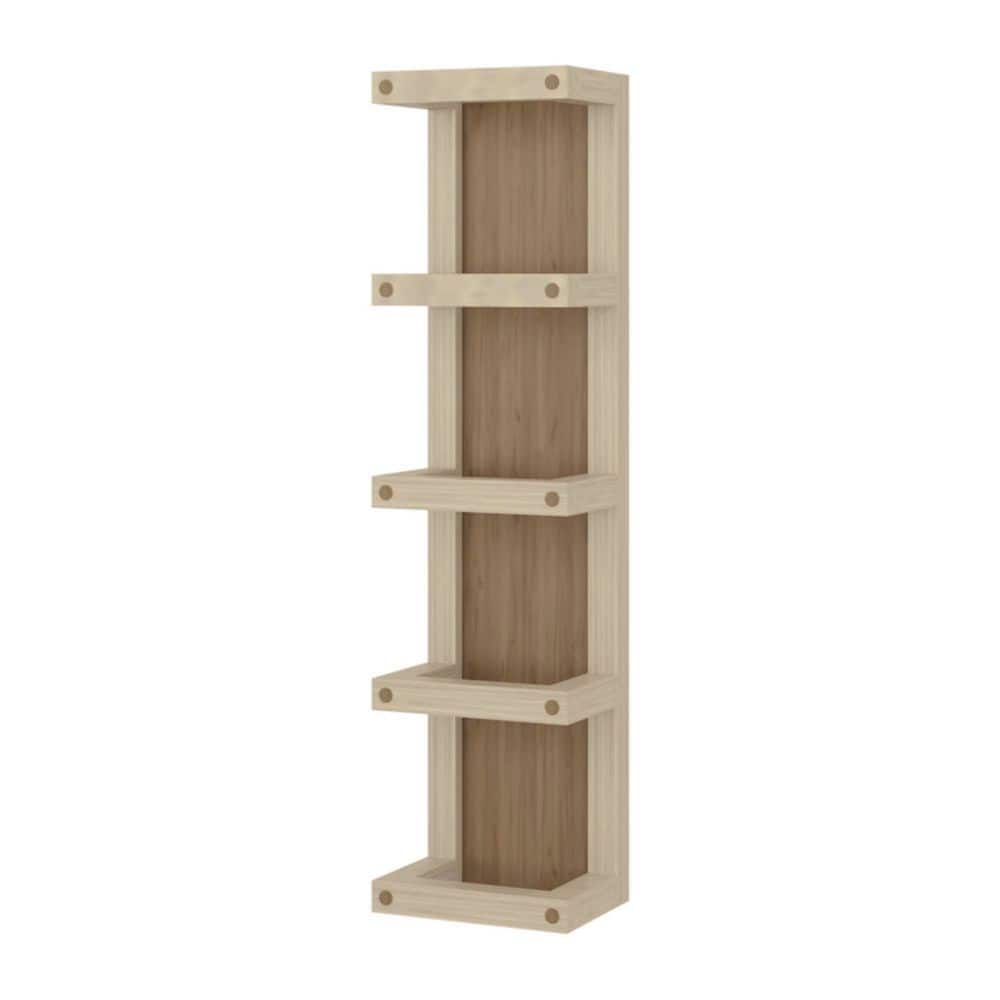 LuckByte 31.1 in. H Wood 5 Shelves Wall-Mounted Towel Rack in Natural+Beige for Bathroom Easy Assembly