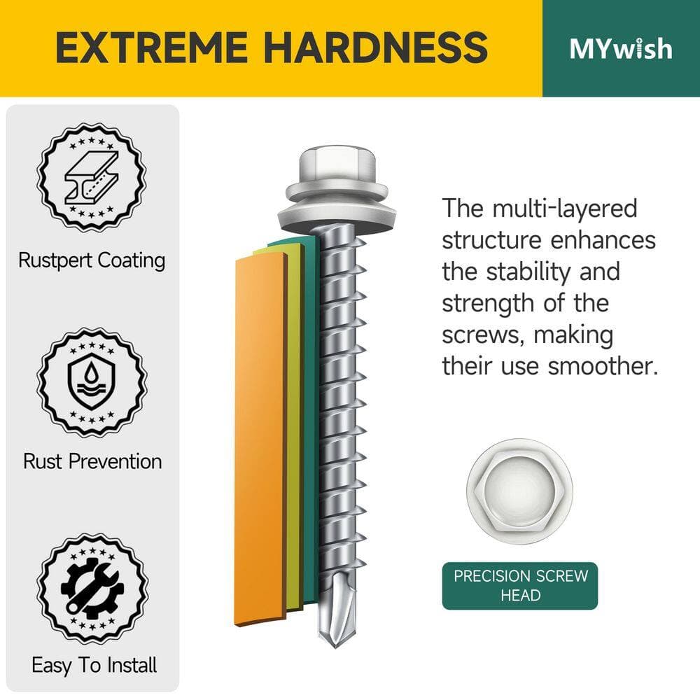 MYWISH #10 x 1 in. White Galvanized Hex Head Self Drilling Metal Roofing Screws with EPDM Rubber Washer (50-Piece/Case) (3)