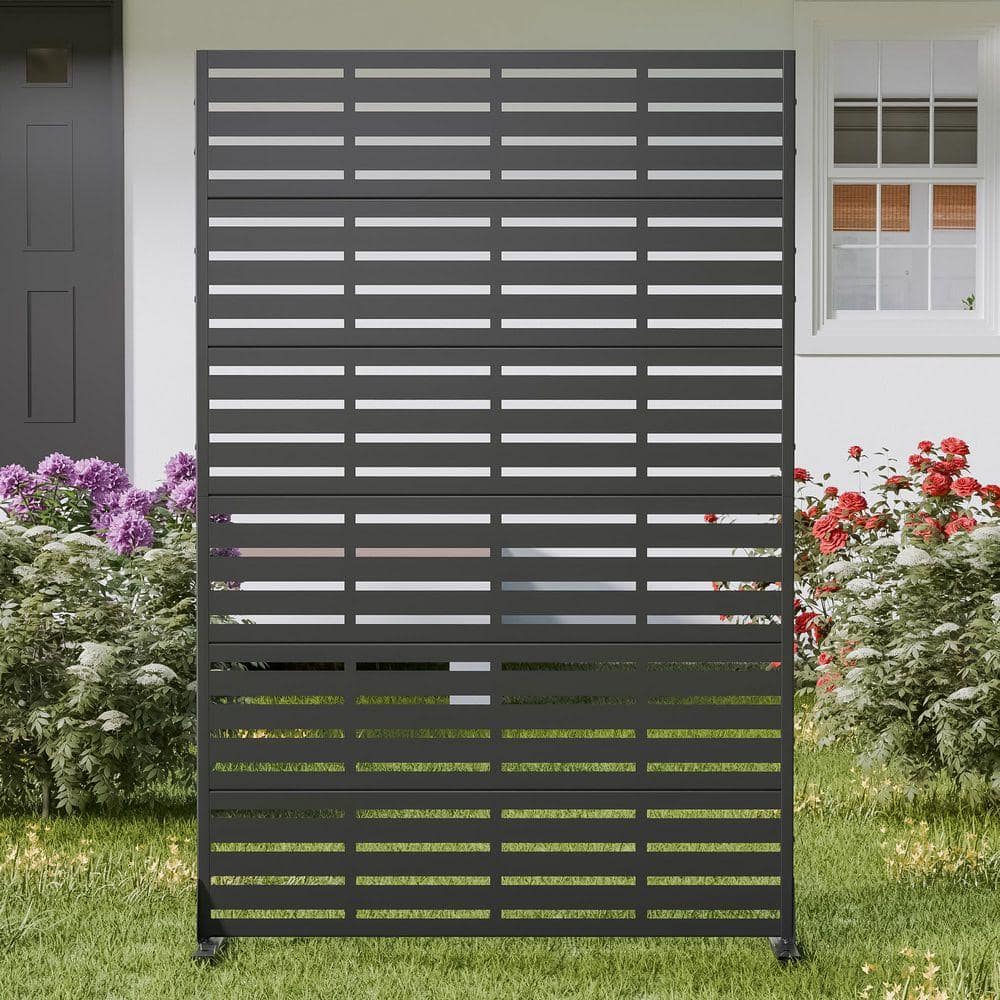 Lirago 72 in. H x 47 in. W Black Outdoor Metal Privacy Screen Garden Fence Wall Applique (1)